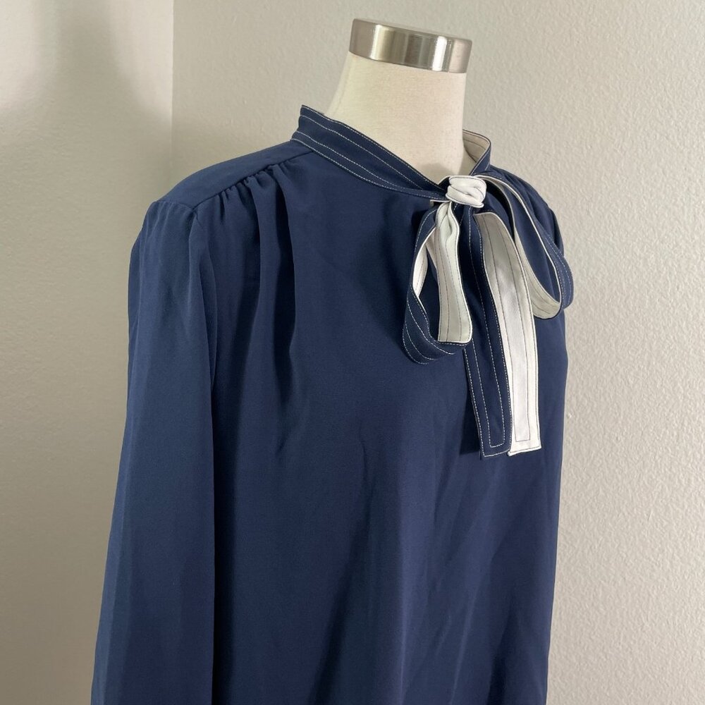 NEW J Crew Womens Plus 16 Navy Shift Dress With Necktie in 365 Crepe Long Sleeve - Picture 3 of 16